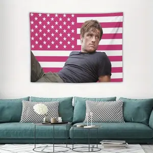 Josh Hutcherson "The Hunger Games" Tapestry Wall Hanging - Polyester Peach Light Beige Velvet, American Flag Design with Stars & Stripes, Horizontal Weave, No Power Needed, Includes Free Installation Kit for Bedroom, Living Room, or Party Decor