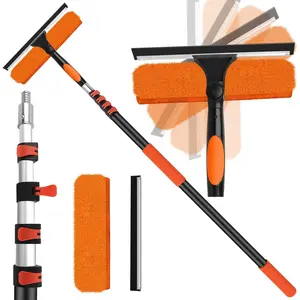 26FT High Window Cleaning Kit with Pole,2 in 1 Window ,5-20FT Professional Window Clean Pole Kit(2  & 2 Microfibre Cloths),180?Rotatable  for Indoor/Outdoor High Windows