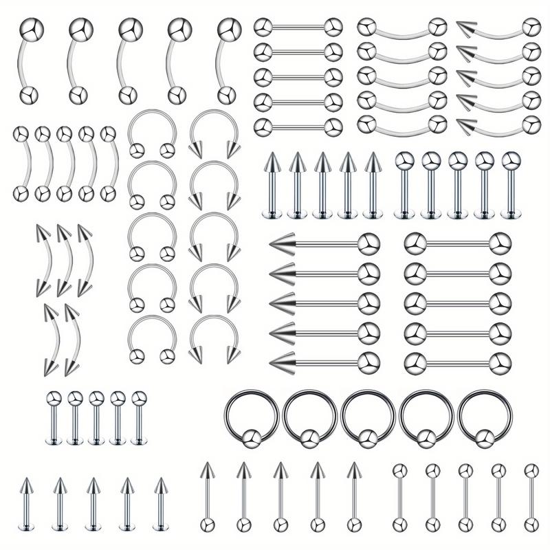 170PCS Classic Eyebrow Nail, Nose Ring, Nose Nail, Tongue Nail, Navel Nail, Eyebrow Puncture Nail Set Stainless Steel Mixed Nose Ring Nose Stud Jewelry Piercing Set Body Piercing Jewelry 170PCS Classic Eyebrow Nail, Nose Ring, Nose Nail, Tongue Nail, Navel Nail, Eyebrow Puncture Nail Set Stainless Steel Mixed Nose Ring Nose Stud Jewelry Piercing Set Body Piercing Jewelry