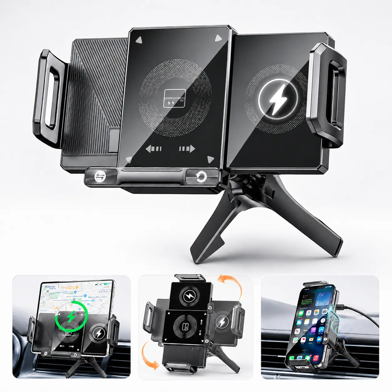 Wireless Car Charger Mount Smart Auto-Clamping, 15W Fast Charging Phone Holder for Car, Sturdy Dual Motor 360° Rotation Air Vent Mount Safe Driving, Compatible with iPhone 17 16 15 Pro Max, Samsung Galaxy Z Fold Flip S24, Android Smartphones