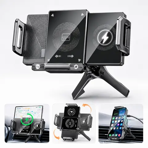 BiLOLLY Wireless Car Charger Mount - Smart Auto-Clamping 15W Fast Charging Phone Holder for Car, Sturdy Dual-Motor 360° Rotation Air Vent Mount, Compatible with iPhone 17/16/15 Pro Max, Samsung Galaxy Z Fold/Flip/S24, Android Smartphones, Car Phone Mount