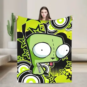 Invaders Zims Alien Cartoon Blanket Quality Warm Soft  Throw Blanket Winter Picnic Couch Bed Fluffy Bedspread  Best choice for home and outdoor