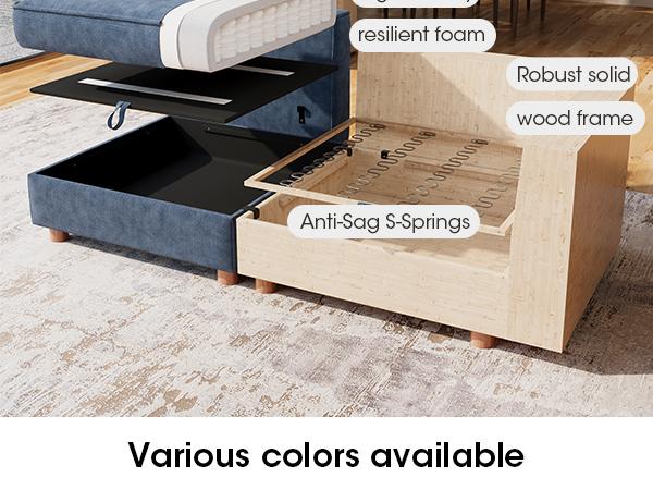 128" 6 Seat Modular Sectional Sofa with Storage, Sturdy Solid Wood Structure, Modular Sectional Sofa Cloud Couch Washable, Spacious Couches for Living Room, Apartment, Loft, Dark Blue