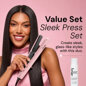 L'ANGE HAIR - Silk Press Value Set, Adjustable Ceramic Plates Straightener with Smooth Results, Damp Prep Function & Auto Shut-Off Feature, Flawless, Salon