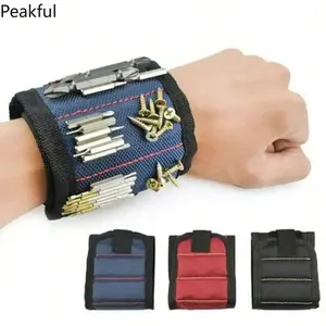 Strong Magnetic Wristband Tool Pouch Adjustable Wearable Organizer for Screws Nails Drill Bits Professional Heavy Duty Tool Accessory for Repair & Construction