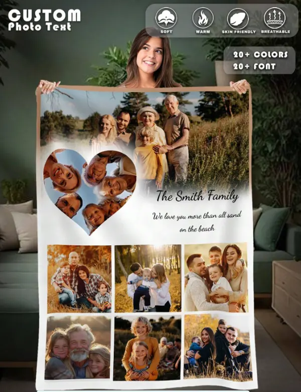 1pc Customized Polyester Flannel Photo Throw - Breathable Warm, Soft, Multi-Size, All Seasons, Printable Text/Photo, Machine Wash, Multi-Purpose, Living Room/Sofa Use, Ideal Gift for Partner, Breathable Cozy Blanket, Soft Throws Blanket, Customized Blanke