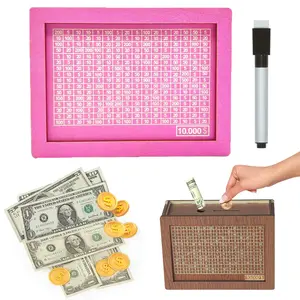 [Wooden Countdown Savings Box] Digital scale piggy bank, comes with an erasable pen, $10,000 capacity, visually tracks savings progress.