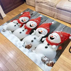 Cartoon Snowman Pattern Area Rug, 1 Count Cute Snowman Themed Living Room Carpet, Warm Home Decor Festive Atmosphere Rug