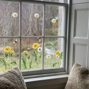 Sunflower Glass Film Roll, Double-Sided High Transparency Adhesive-Free Window Film, Fresh Plant Decorative Window Film
