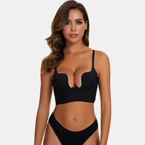 Deep U Neckline Backless Push Up Bra Plunge Low Cut Bras for Sexy Support
