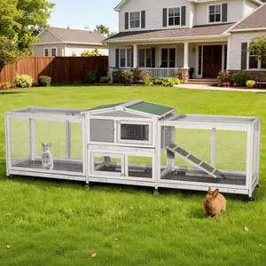 Large Rabbit Hutch Outdoor, 94.5'' Bunny Cage Indoor with Cleaning Tray & Waterproof Roof for Small and Medium Bunny Rabbit Duck Chick, 8 Wheels, Easy to Assemble