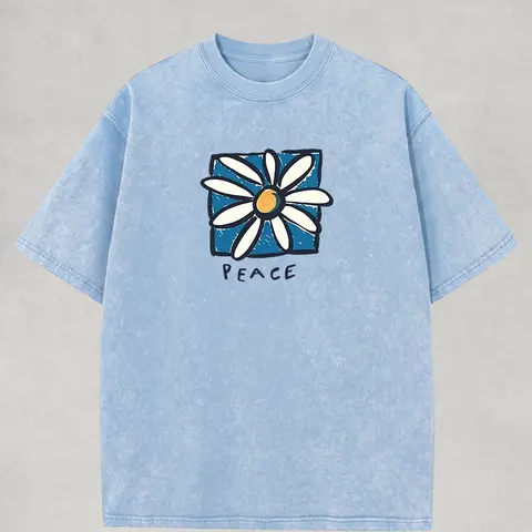 Holafish Acid Washed Casual Vintage Tshirt Graphic Crewneck Tee Loose Cut Unisex Printed Cotton Short Sleeve Shirt Summer 2026 Daily Vacation Gathering Womens Tops Back To School Boho Tops