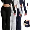 Women's Solid Color Basic Long Sleeve Crop Tee & Flare Leg Skinny Pants Loungewear Set Clothes, Casual Everyday One Shoulder Top & Bell Bottom Leggings, Fitted Outfit Sets