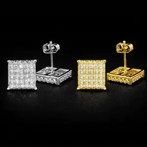 Minimalist Square Stud Earrings for Women/Men Micro Paved CZ Stone Fashion Versatile Couple Earrings