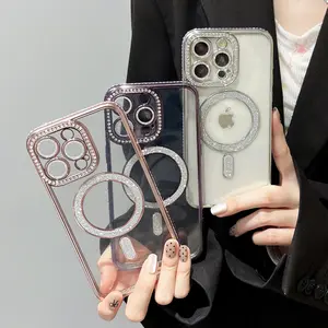 Luxury Crystal Diamond Clear Case For iPhone 15 11 12 13 14 Pro Max Plus Bling Sparkly Magsafe Magnetic Wireless Charging Cover