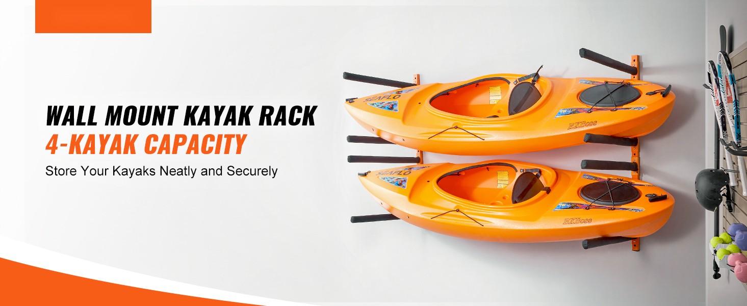 Wall Mounted Kayak Storage Rack 4-Holder System With Padded Adjustable Arms For Kayaks Canoes And Stand-Up Paddleboards, Heavy Duty Wall Hooks Supports Up To 400 Lbs Indoor Outdoor Garage Organization Wall Mounted Kayak Storage Rack 4-Holder System With Padded Adjustable Arms For Kayaks Canoes And Stand-Up Paddleboards, Heavy Duty Wall Hooks Supports Up To 400 Lbs Indoor Outdoor Garage Organization