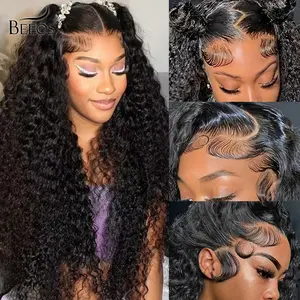 BEEOS 13x6 Full Frontal Wig SKINLIKE Real HD Lace Wigs Human Hair Water Wave HD Lace Front Wig Wear To Go 22 Inch 250% Density Real Human Hair Wig Natural Black Pre Plucked Wig With Tiny Knots for Woman