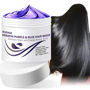 【Ten pack at a better price】ROZINO Keratin Purple & Blue Hair Mask - Nourishing Formula for Distinctive Hair Care Removes Yellow & Orange Brassy Tones 100g Sulfate Free