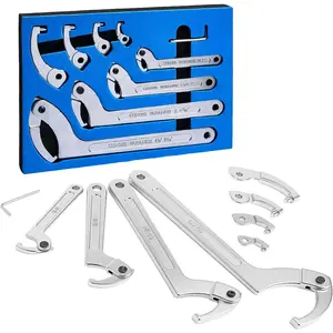 Adjustable Pin Spanner Wrench Set, 9pcs C Spanner Nut Wrench Tools with Changeable Round Heads, Coilover Hook Wrenches for Suspension System, Bearings, 3/4" to 6-7/10"