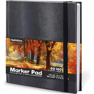 Square Sketchbook for Drawing, 120 lb/200 GSM Mixed Media Sketchbook, 80 Sheets/160 Pages Portable Marker Drawing Paper Sketch Book for Alcohol Markers, Artists, Beginners（8.3”x8.3”）