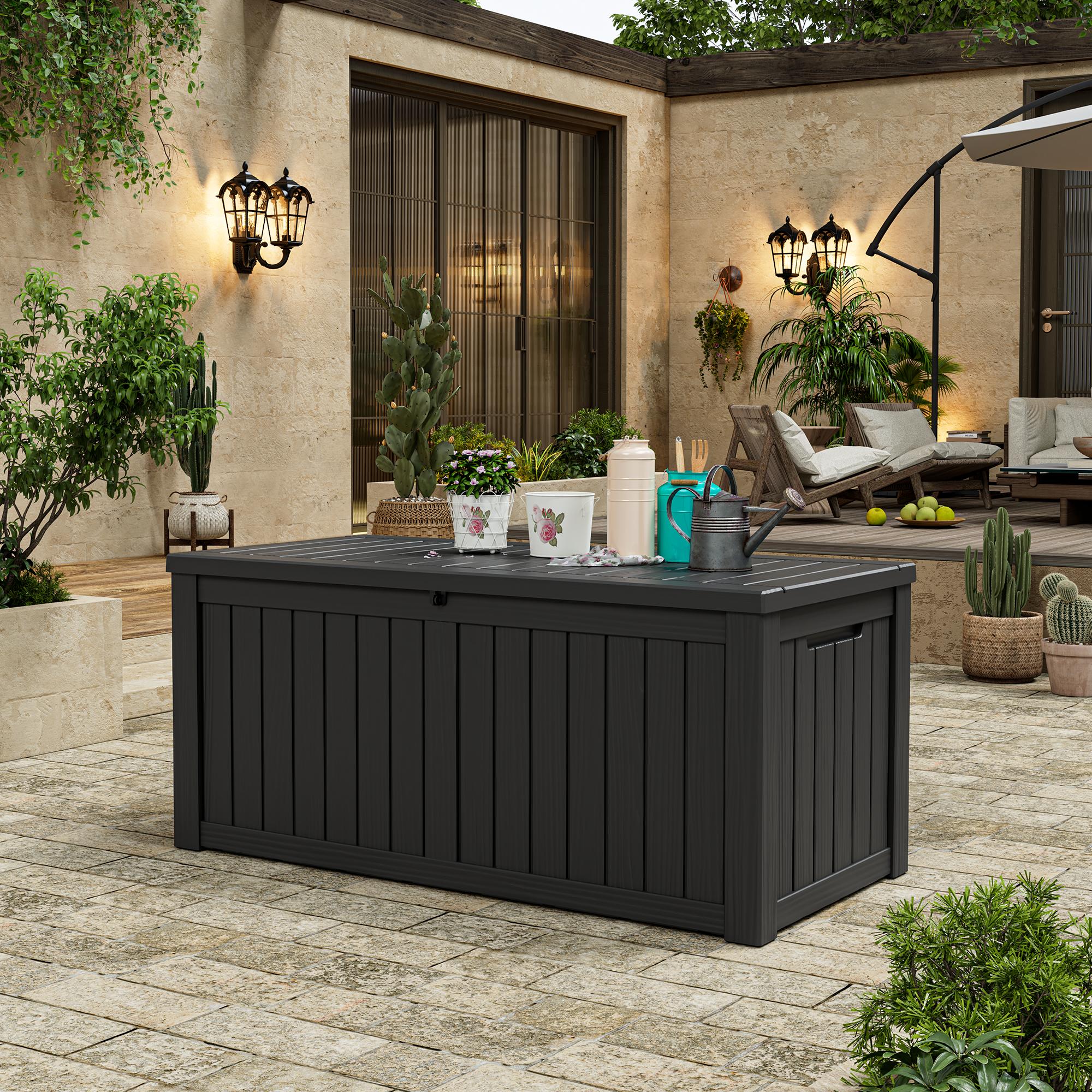 Summervibes LHBCRAFT 45/72/120/150/180/230 Gallon Outdoor Deck Storage Box, Deck Box, Waterproof [ ]Resin Indoor and Outdoor Storage Box, Weatherproof and UV Resistant Durable Reinforced Organizer Organiser,