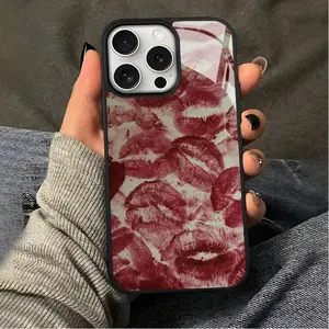 1pc full-screen red lip print UV printed acrylic back panel phone case Cover, suitable for iPhone 17-11 Pro Pro Max Plus, trendy gift for all occasions