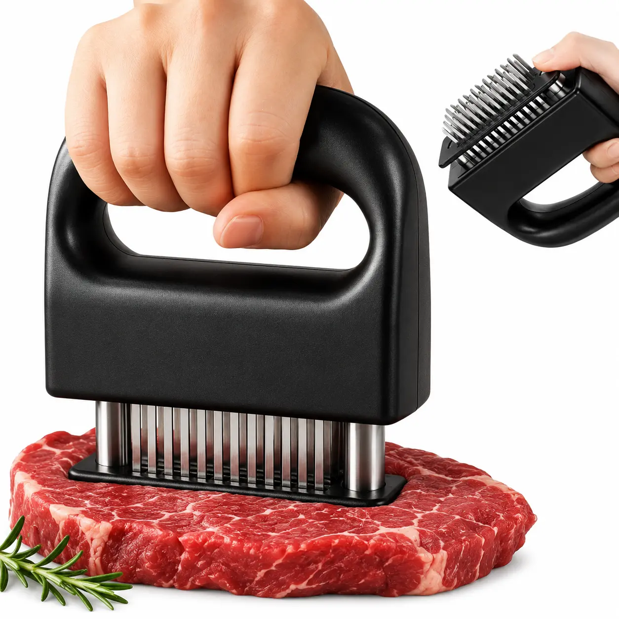 48-Blade Stainless Steel Meat Tenderiser - Heavy-Duty Manual Kitchen Prep Tool for Beef, Steak, Chicken, BBQs - Single Unit