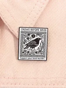 Retro Punk Crow Enamel Pin Flower Brooch Pin Dark Academia Gothic Humor Style with Crows Before Bros Support Your Local Murder Quote Vintage Ornate Frame Design for Backpack Jacket Decoration Gift for Gothic Lovers Wordplay Enthusiasts