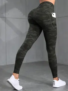 Women's Camo Print Pocket High Waist Leggings, Casual Comfy Breathable Skinny Pants for Yoga Gym Workout Running, Ladies Bottoms for All Seasons, Black Girl Outfits, Leggings for Women, Leggings with Pockets, Athleisure Fitness Leggings, Sporty Leggings