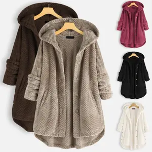 Plus Size Women’s Winter Hooded Fleece Sweatshirt, Reversible Mid-Length Coat, Warm Fashionable Outfit