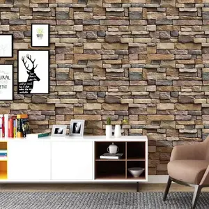 1 Roll 17.7 x 118/236 Inches Vintage Adobe Brick 3D Self-Adhesive Wallpaper, PVC Waterproof Peel and Stick, Embossed Texture, DIY Photo Live Streaming Background Wall, for Living Room Dorm Bedroom Decor, Removable Contact Paper