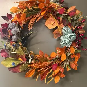 Autumn Grapevine Wreath with Dried Oranges Cinnamon Sticks and Star Anise for Festive Home Decor