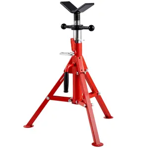 VEVOR V-Head Pipe Jack Stand, 1/8-12 in Capacity, 24-42 in Adjustable Height, 2500 lbs Load Capacity, Carbon Steel Body, Foldable Legs, Slip-Proof Handle, Portable Folding Pipe Support