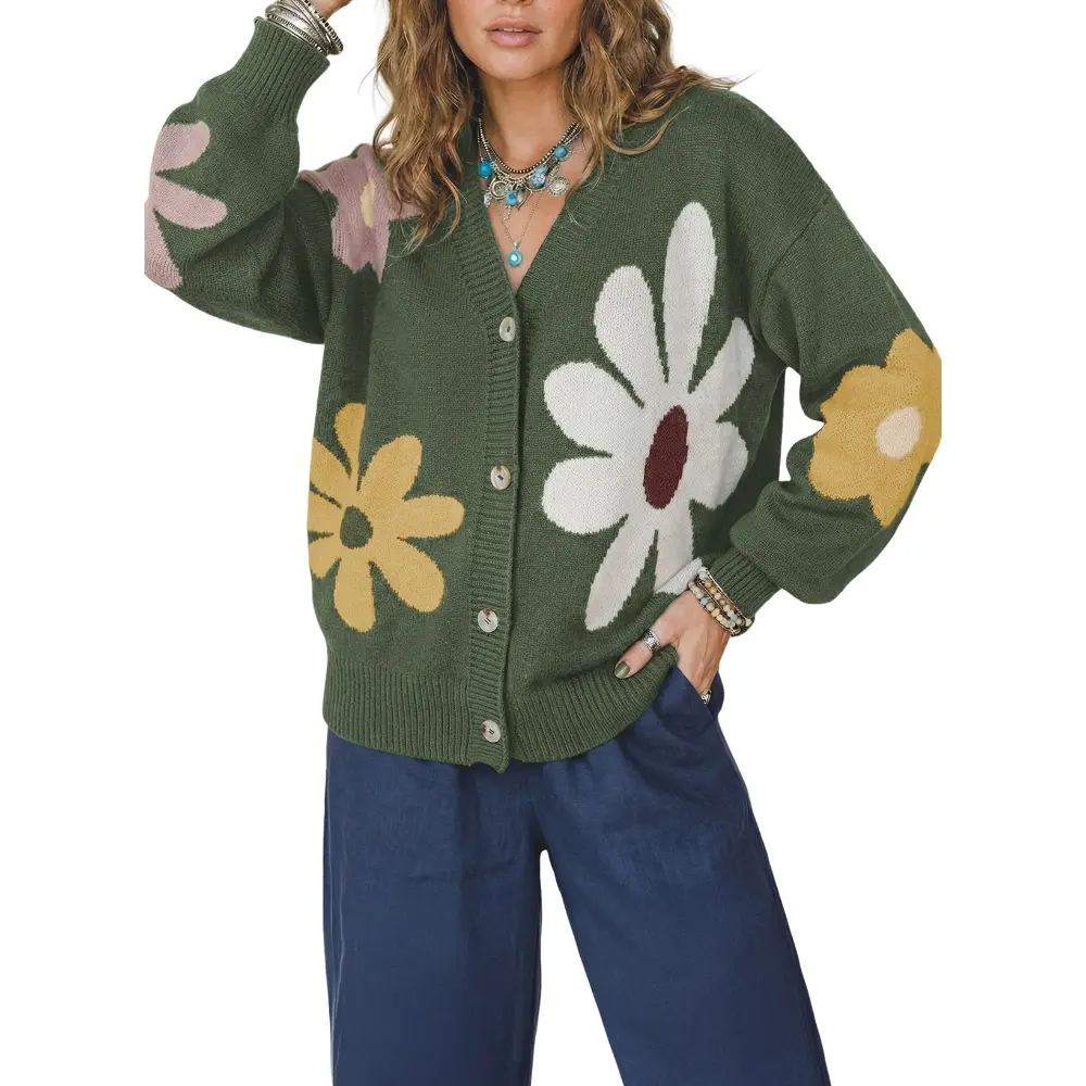 Dokotoo Cardigan Sweaters for Women Casual V Neck Long Sleeve Button Down Floral Loose Sweater Tops Fall Outfits Dokotoo Cardigan Sweaters for Women Casual V Neck Long Sleeve Button Down Floral Loose Sweater Tops Fall Outfits