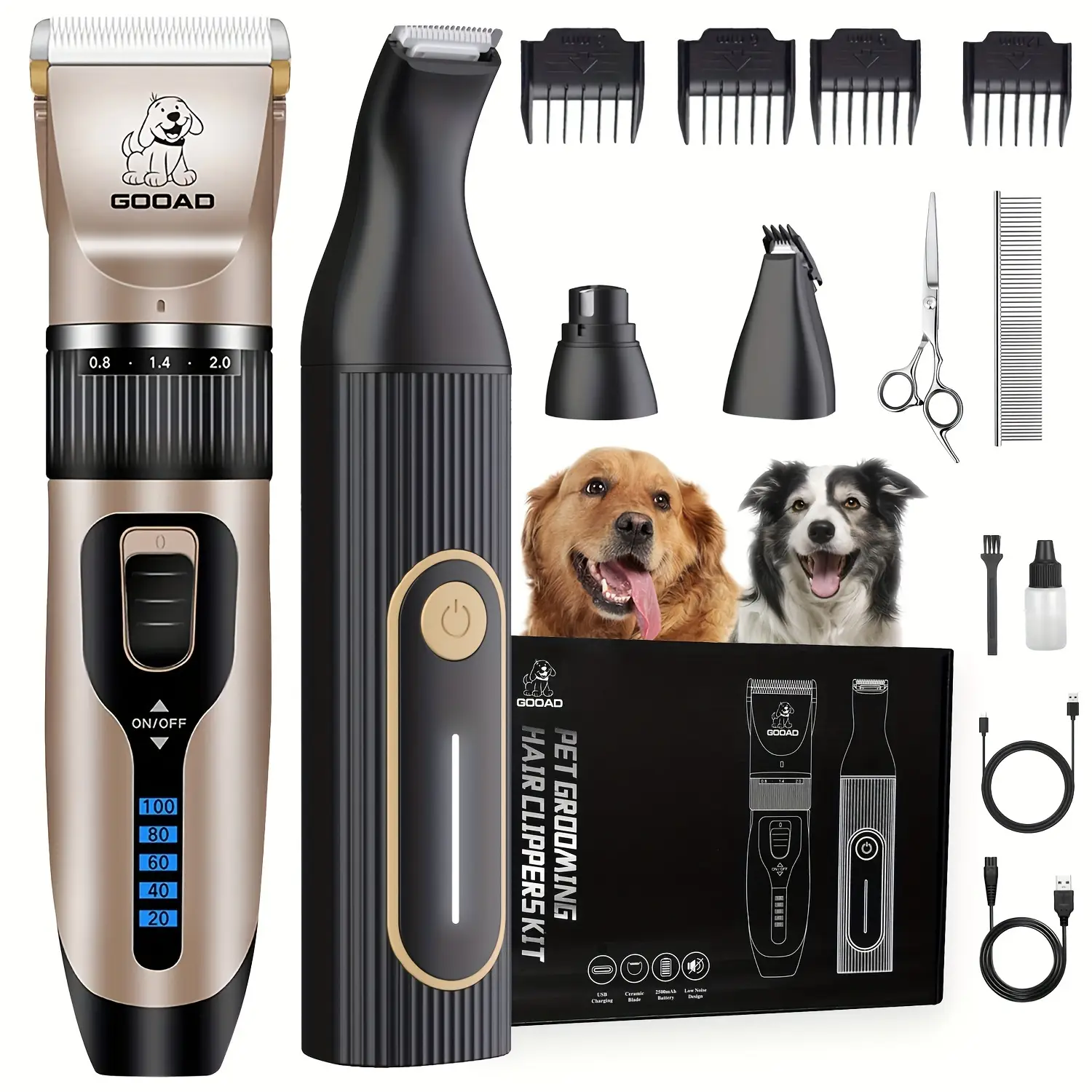 GOOAD 4-in-1 Dog Clippers with Nail Grinder, Summer Pet Grooming Made Easy - Low Noise & Cordless for Dogs, Cats, Rabbit,pet trimmer GOOAD pet trimmer