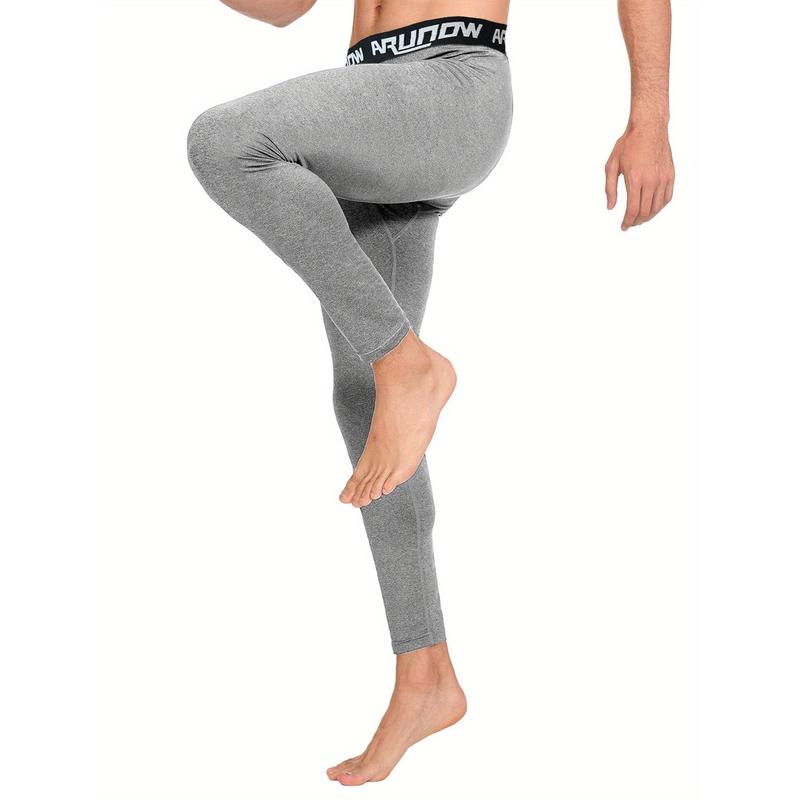 2pcs Men'S High-Elastic Waistband Thermal Leggings - Full-Length Tight-Fit Winter Pants with Full-Length Zipper Closure, Thermal Insulation for Gym, Running, Casual Wear - Solid Color Athletic Pants (hand Washable), Gym Wear, Sleek Design