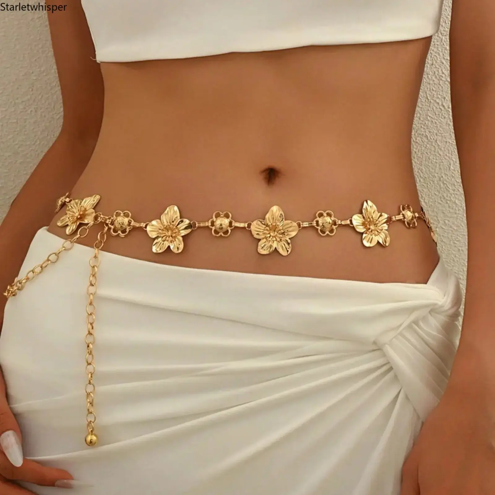 Vintage Boho Metal Flower Belly Chain for Women, Adjustable Bohemian Body Jewelry, Versatile Dress Accessory for Daily Wear, Beach Party & Holiday