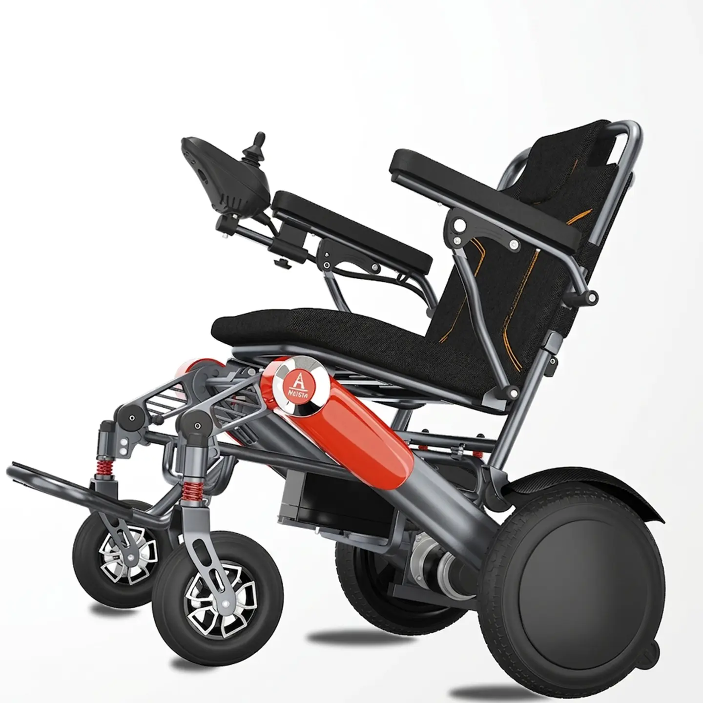 Foldable Electric Wheelchair - 1-Click Folding, 400-LB Capacity, 15+ Mi Range, Lightweight Aluminum-Alloy All-Terrain Portable Travel Transport Wheelchair for Seniors and the Disabled, Battery Operated Wheelchair, Folding Transport Wheelchair