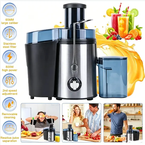 Countertop Juicer - Multifunctional Household Blender with Wide Feed Chute, Powerful Motor, Maximum Nutrients, Detachable Parts Simplify Rinsing, Fast Juice Yield, More Juice From Each Batch, US Plug, Essential Family Kitchen Tool