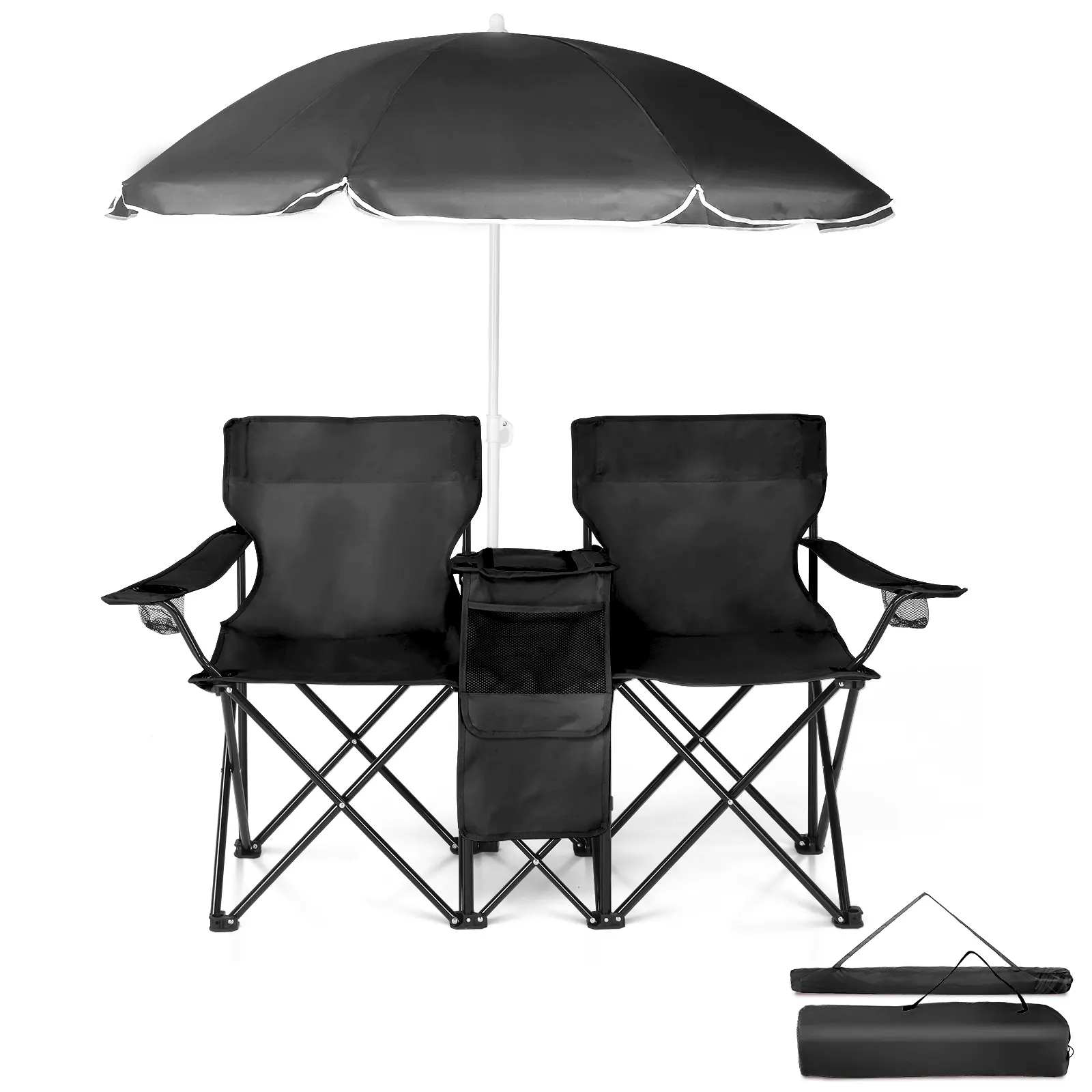 Folding Fishing Chair with Built-In Umbrella - Durable Oxford Fabric, Perfect for Outdoor Patio, Beach & Fishing