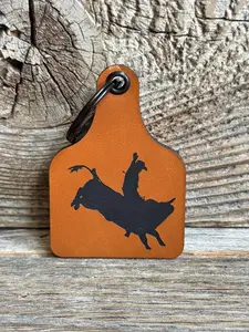 Bull Riding Cow Tag Keychain: Rodeo Western Cowboy Gift