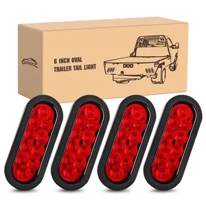 GOOACC 6Inch Oval Trailer Tail Light 4PCS 10LED Red Stop Brake Turn Signals Lights w/Surface Mount Grommets Plugs IP67 Waterproof for Truck RV Tractor