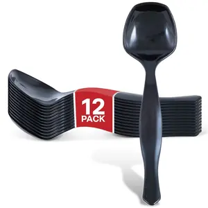 12 Count Disposable Serving Spoons, Black Plastic Serving Spoons for Catering Weddings, Holiday Parties, and More, Large Plastic Serving Utensils for Buffet, Party Spoons, Stock Your Home