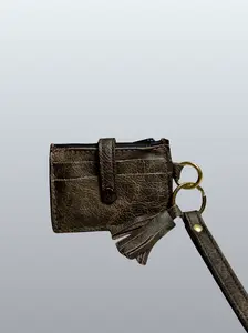 Dark Brown Leather Wristlet Wallet with 3 Card Slots Clear ID Window Secure Zip Top & Detachable Wrist Strap for Daily Use