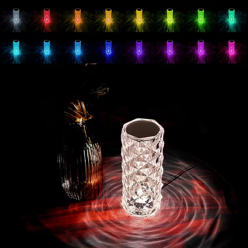 Rose Atmosphere Table Lamp Bedroom Bedside Table Lamp Touch Charging Creative Night Light Three-tone Dimming Color Colorful Remote Control Touch Switch Brightness Can Be Adjusted Freely crystal