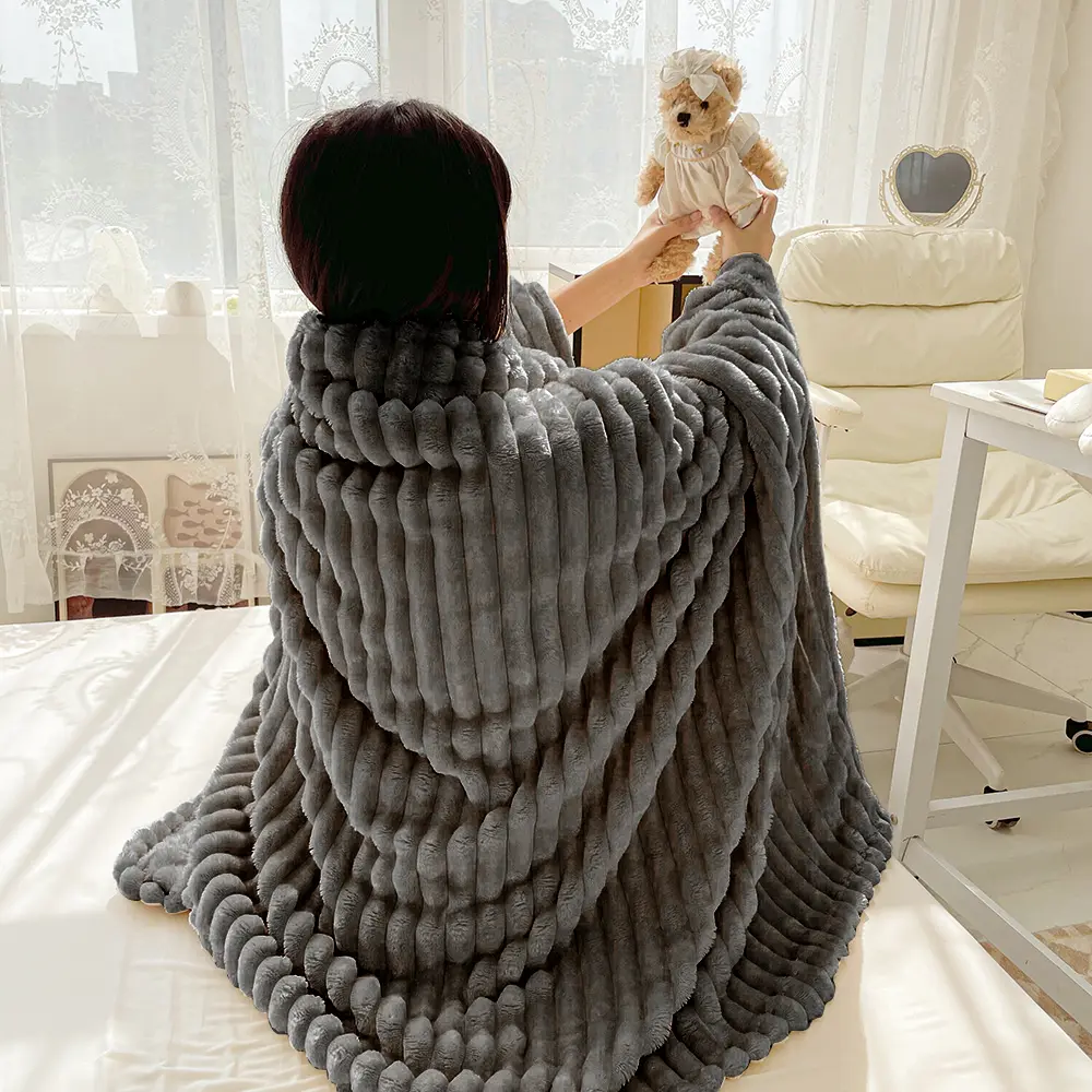 Cozy Soft Warm Throw Blanket - 3D Ribbed Knitted Texture, Modern Luxurious Faux Fleece Alternative, Reversible Sides, All-Season Bedding, Easy Machine Washable, Multi-Size, Multiple Colors, Cozy Throw Blanket, Machine Washable Blanket