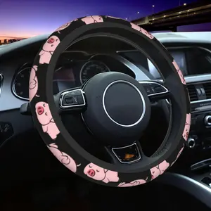 Cartoon Pig Pattern Car Steering Wheel Cover, Non-slip Elastic Car Steering Wheel Protector, Universal Car Interior Accessories for Men & Women