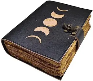 GRIMOIRE MOON PHASES SPELL BOOK of SHADOWS, WITCHCRAFT SUPPLIES, LEATHER JOURNAL for WOMEN, VINTAGE JOURNAL, LEATHER JOURNALS for WOMEN, LEATHER NOTEBOOK, DIARY, BOOK JOURNAL 7X5 in 200 PAGES (Yellow) THE ROYALE HANDICRAFTS