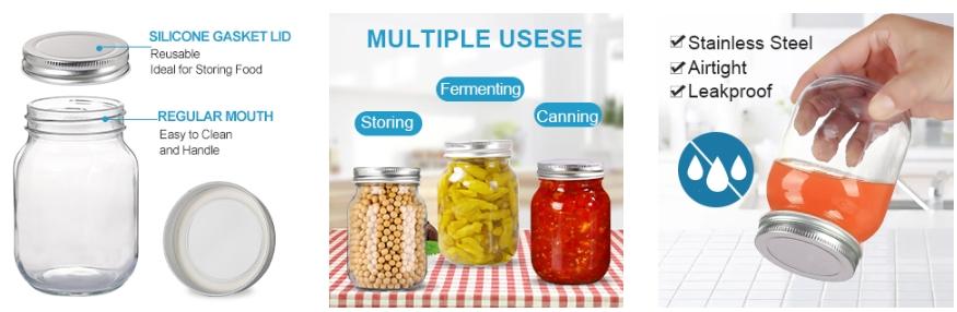 Glass Regular Mouth Mason Jars, 16 oz Clear Glass Jars with Silver Metal Lids for Sealing, Canning Jars for Food Storage, Overnight Oats, Dry Food, Snacks, Candies, DIY Projects (4PACK)