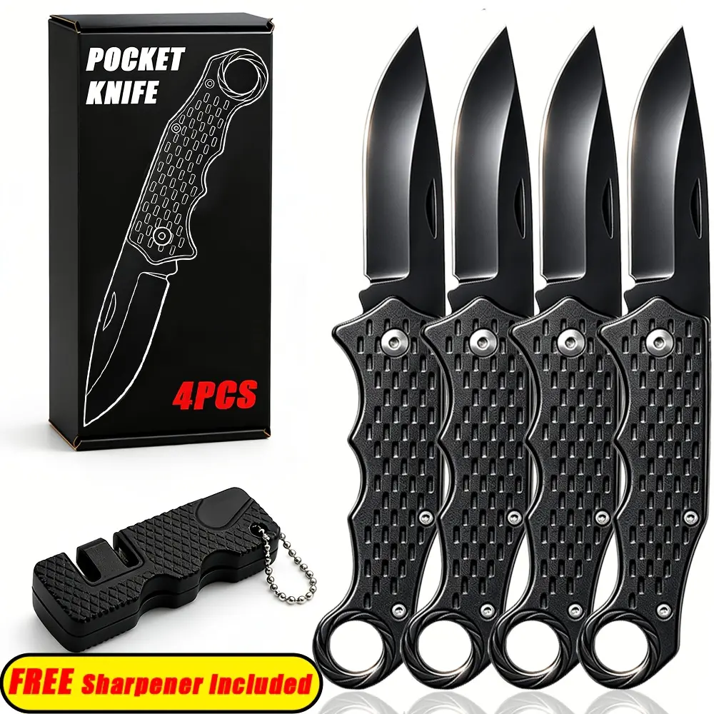 1/2/4pcs Pocket-Fit Foldable EDC Folding Knife for Men, Stainless Steel Sturdy Blade, Textured Grip, Back Clip, Hiking Gear for Outdoor Tasks & Daily Carry, Great Outdoor Gift
